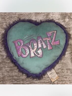 Bratz Heart Plush Pillow in Teal with Purple Trim